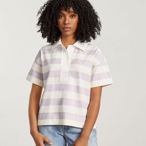 NEW Everlane Striped Polo Short Sleeve Shirt White and Lavender Cotton XS